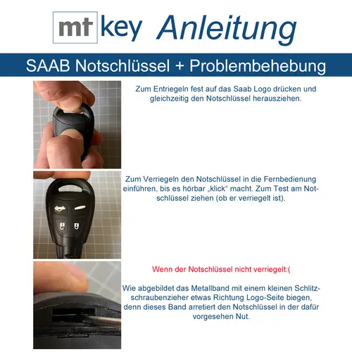 Auto Schlüssel Funk Fernbedienung 1x Gehäuse 4 Tasten + 1x Notschlüssel kompatibel mit SAAB Auto Schlüssel Funk Fernbedienung 1x Gehäuse 4 Tasten + 1x Notschlüssel kompatibel mit SAAB