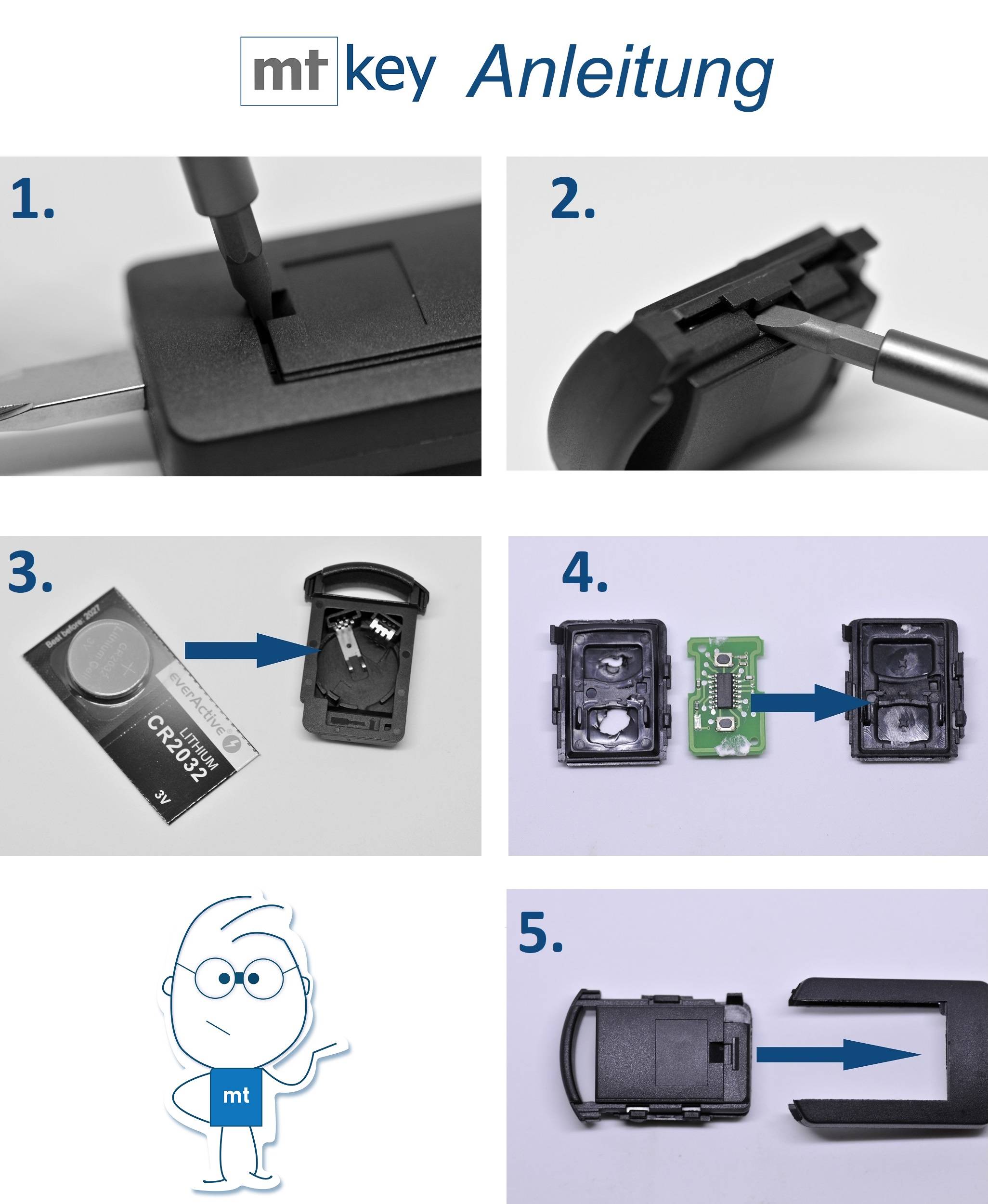 Repair Reparatur 2er Satz Gehäuse Funkschlüssel Fernbedienung Autoschlüssel 2X Gehäuse + 4X Mikrotaster + 2X CR2032 Batterie kompatibel mit Opel