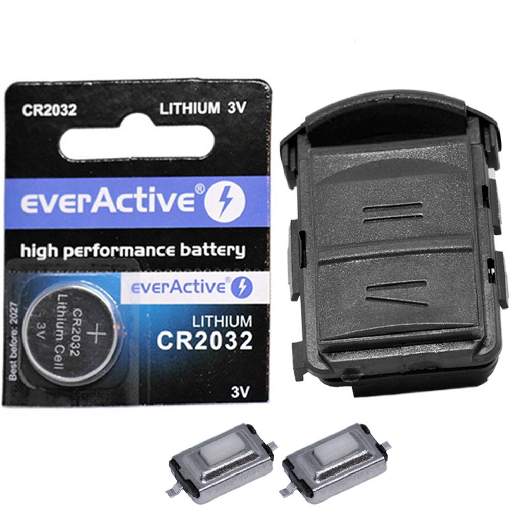 Auto Schlüssel Reparatur Satz Gehäuse Fernbedienung 2X Mikrotaster 1x CR2032 Batterie kompatibel mit Opel Corsa C 00-06 Meriva A 03-10 Tigra B 04-09