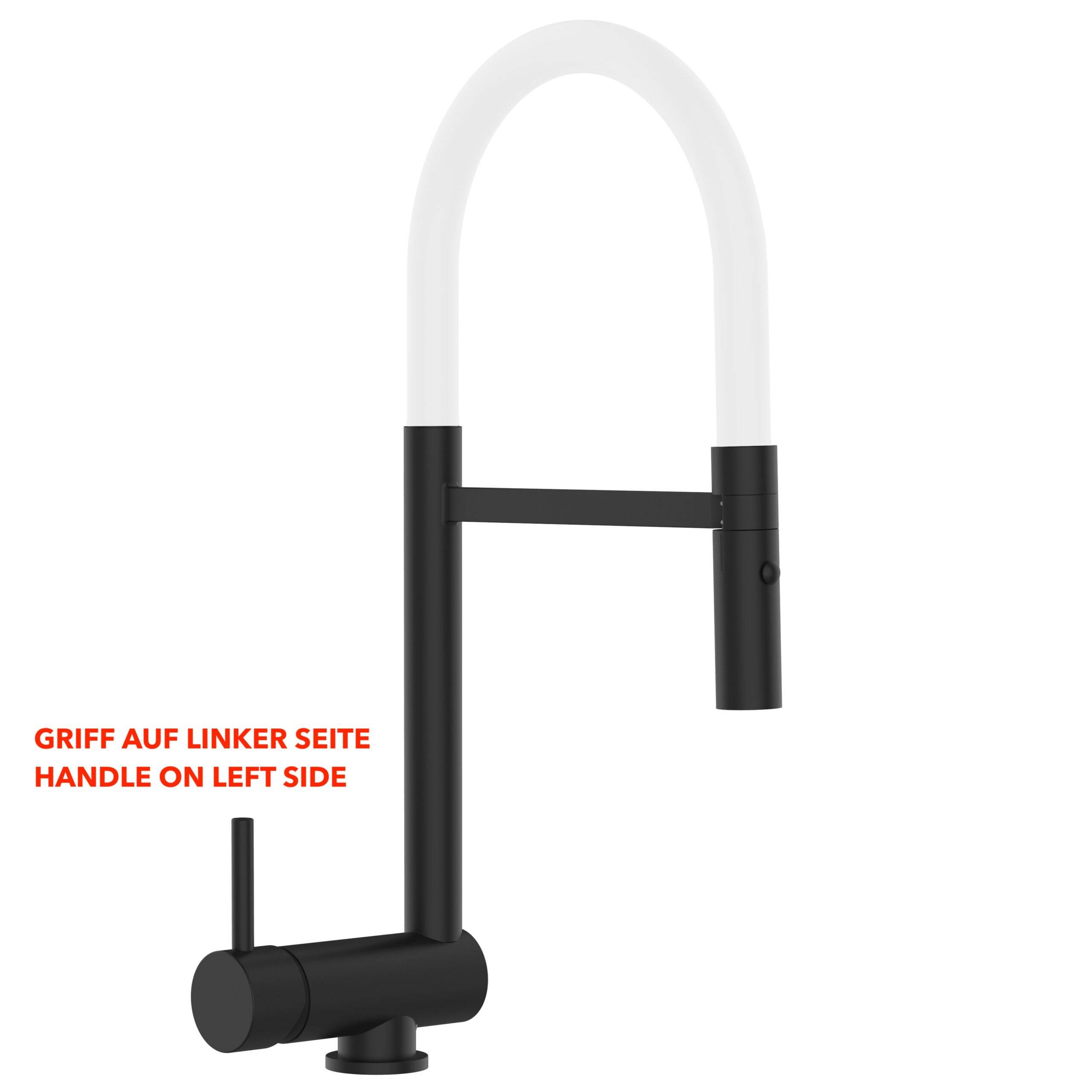 Unterfenster Wasserhahn Vorfenster Umklappbar 6 CM Schwarz Matt Küchenarmatur mit 360° schwenkbarem Weiß Auslauf und abnehmbare 2 strahl Handbrause