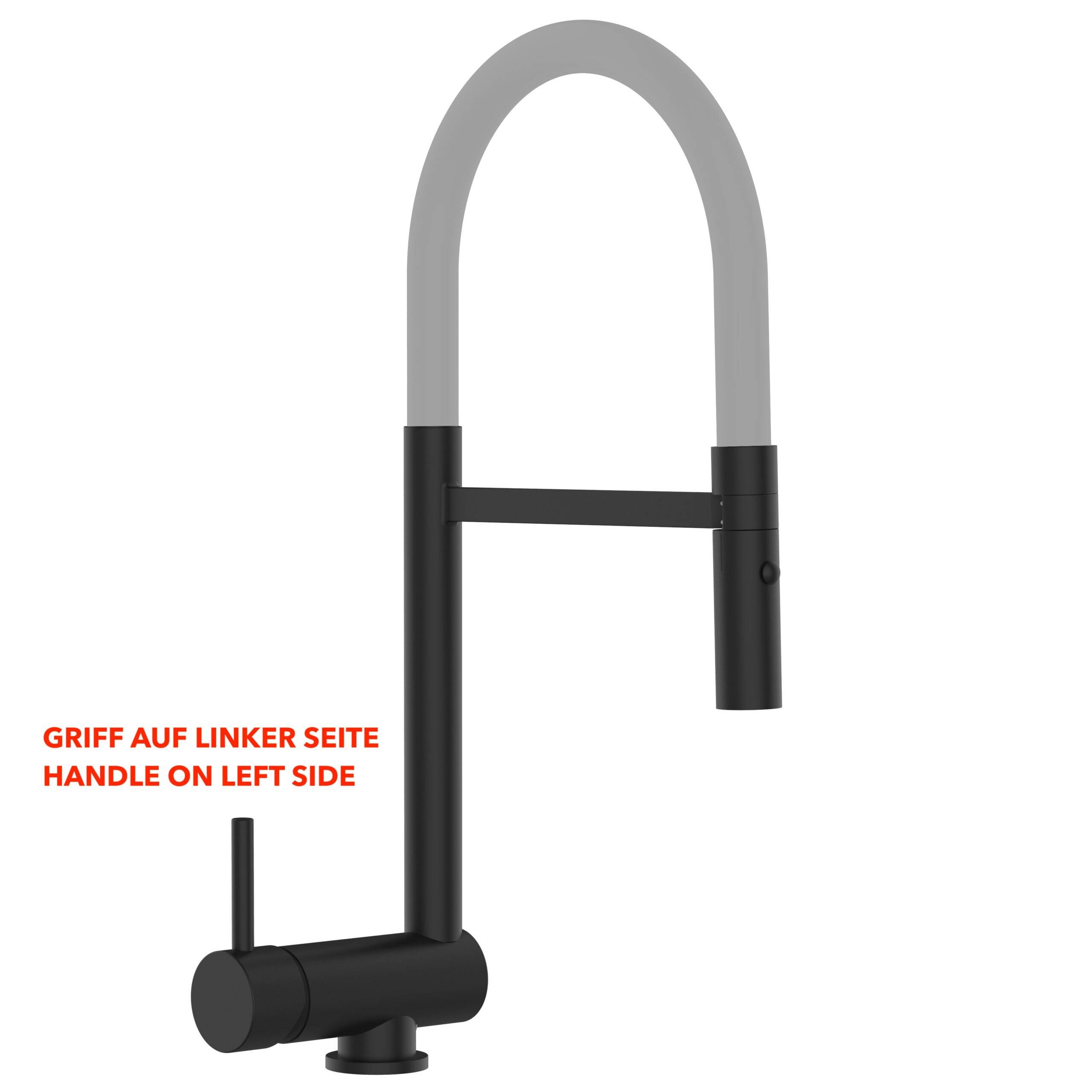 Unterfenster Wasserhahn Vorfenster Umklappbar 6 CM Schwarz Matt Küchenarmatur mit 360° schwenkbarem Grau Auslauf und abnehmbare 2 strahl Handbrause