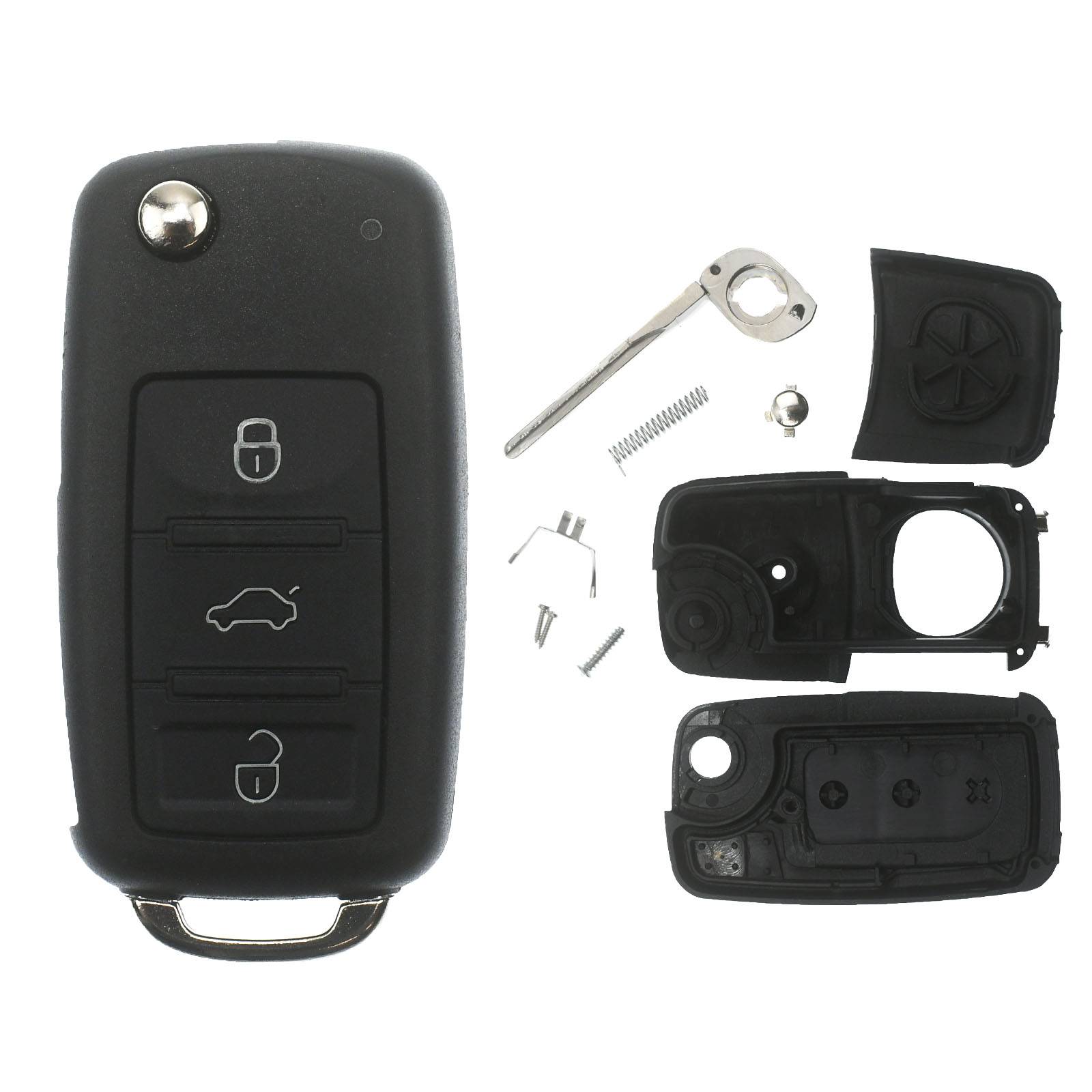 Auto Schlüssel Funk Fernbedienung 1x Gehäuse 3 Tasten + 1x Rohling kompatibel mit VW Tuareg 7L bis 2010