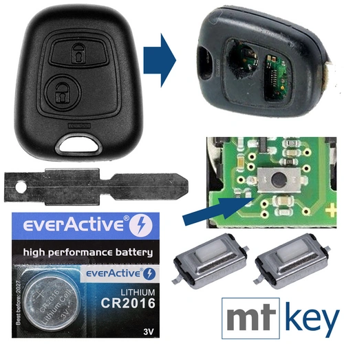 Auto Schlüssel Funk Fernbedienung 1x Gehäuse + 1x Rohling NE78 + 2X Mikrotaster + 1x CR2016 Batterie kompatibel mit Peugeot 206 SW CC 1998-2009 Auto Schlüssel Funk Fernbedienung 1x Gehäuse + 1x Rohling NE78 + 2X Mikrotaster + 1x CR2016 Batterie kompatibel mit Peugeot 206 SW CC 1998-2009