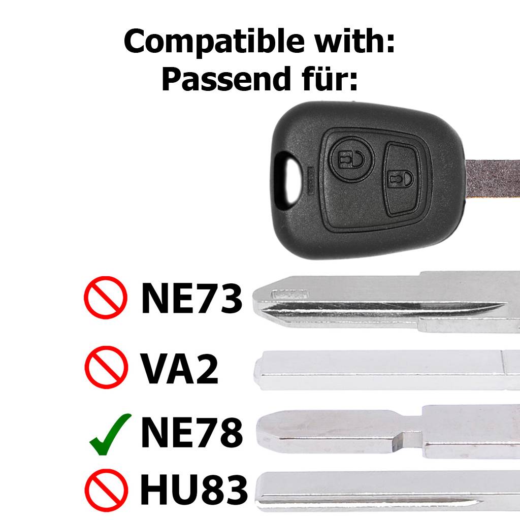 Auto Schlüssel Funk Fernbedienung 1x Gehäuse + 1x Rohling NE78 + 2X Mikrotaster + 1x CR2016 Batterie kompatibel mit Peugeot 206 SW CC 1998-2009