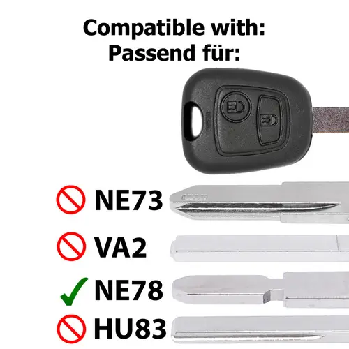 Auto Schlüssel Funk Fernbedienung 1x Gehäuse + 1x Rohling NE78 + 2X Mikrotaster + 1x CR2016 Batterie kompatibel mit Peugeot 206 SW CC 1998-2009 Auto Schlüssel Funk Fernbedienung 1x Gehäuse + 1x Rohling NE78 + 2X Mikrotaster + 1x CR2016 Batterie kompatibel mit Peugeot 206 SW CC 1998-2009
