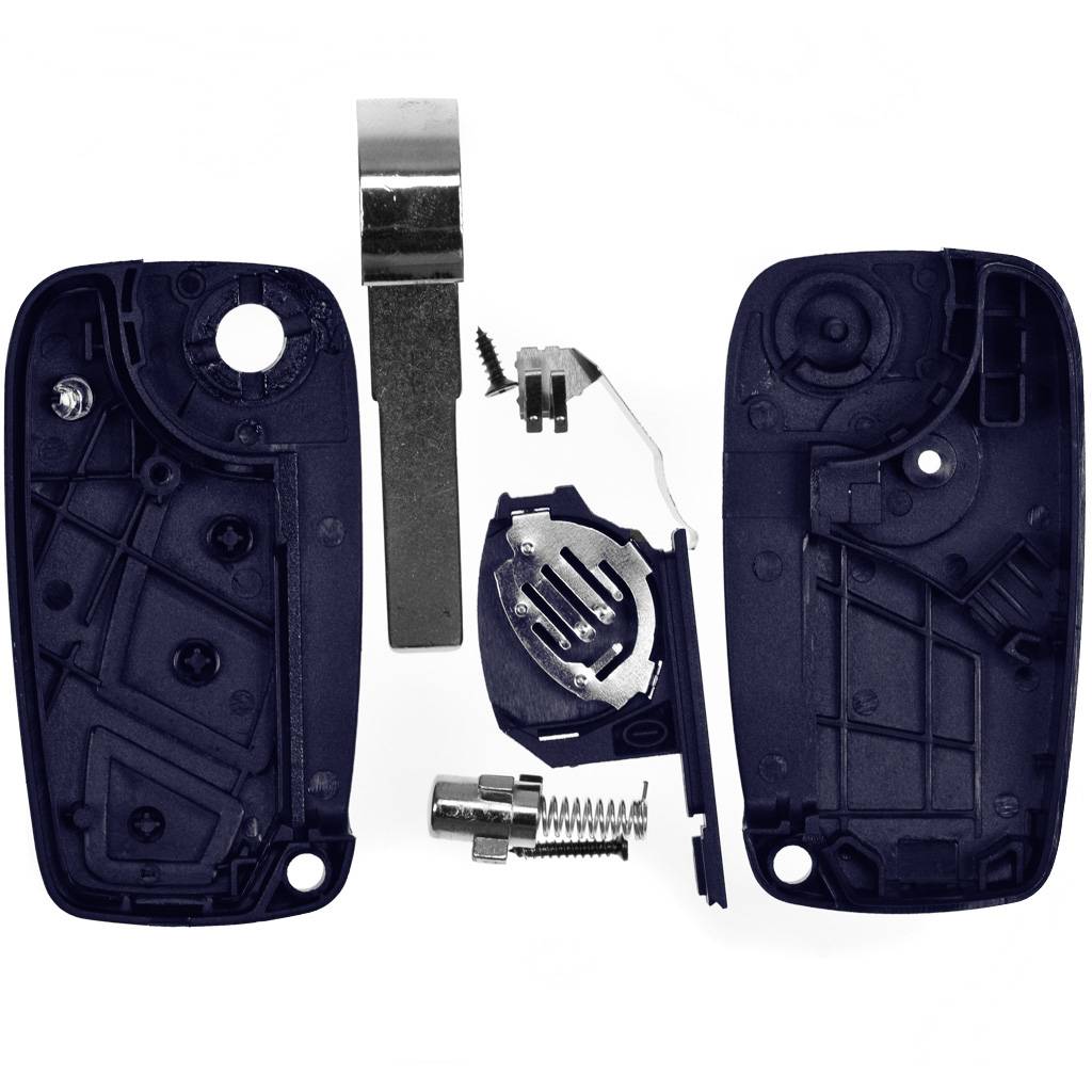 Auto Klapp Schlüssel Funk Fernbedienung 1x Gehäuse Blau 3 Tasten + 1x Rohling SIP22 + 1x CR2032 Batterie kompatibel mit FIAT Citroen Peugeot Iveco