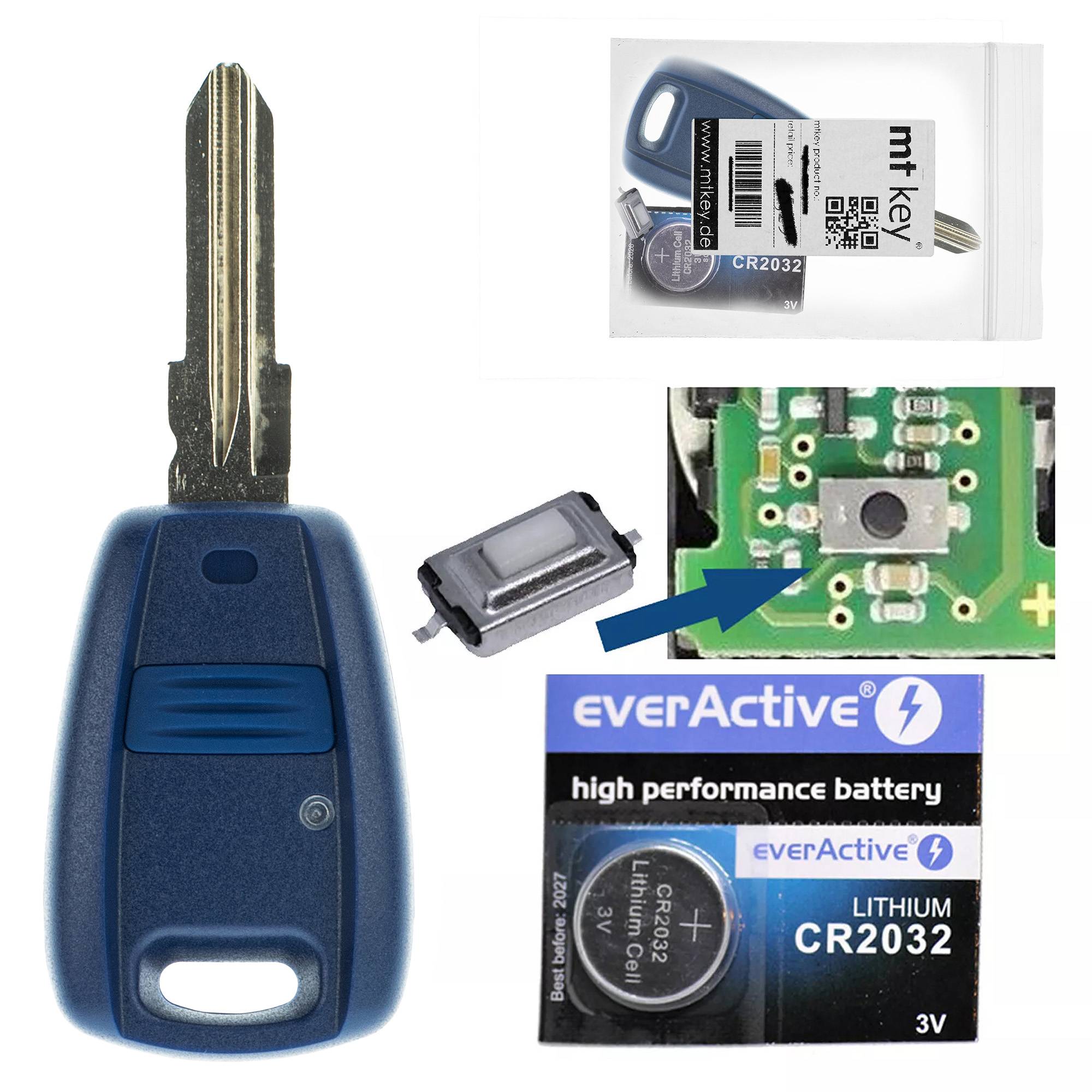 Repair Reparatur Satz Gehäuse Funkschlüssel 1x Gehäuse 1 Taster + 1x Rohling SIP22 + 1x Mikrotaster + 1x CR2032 Batterie kompatibel mit FIAT