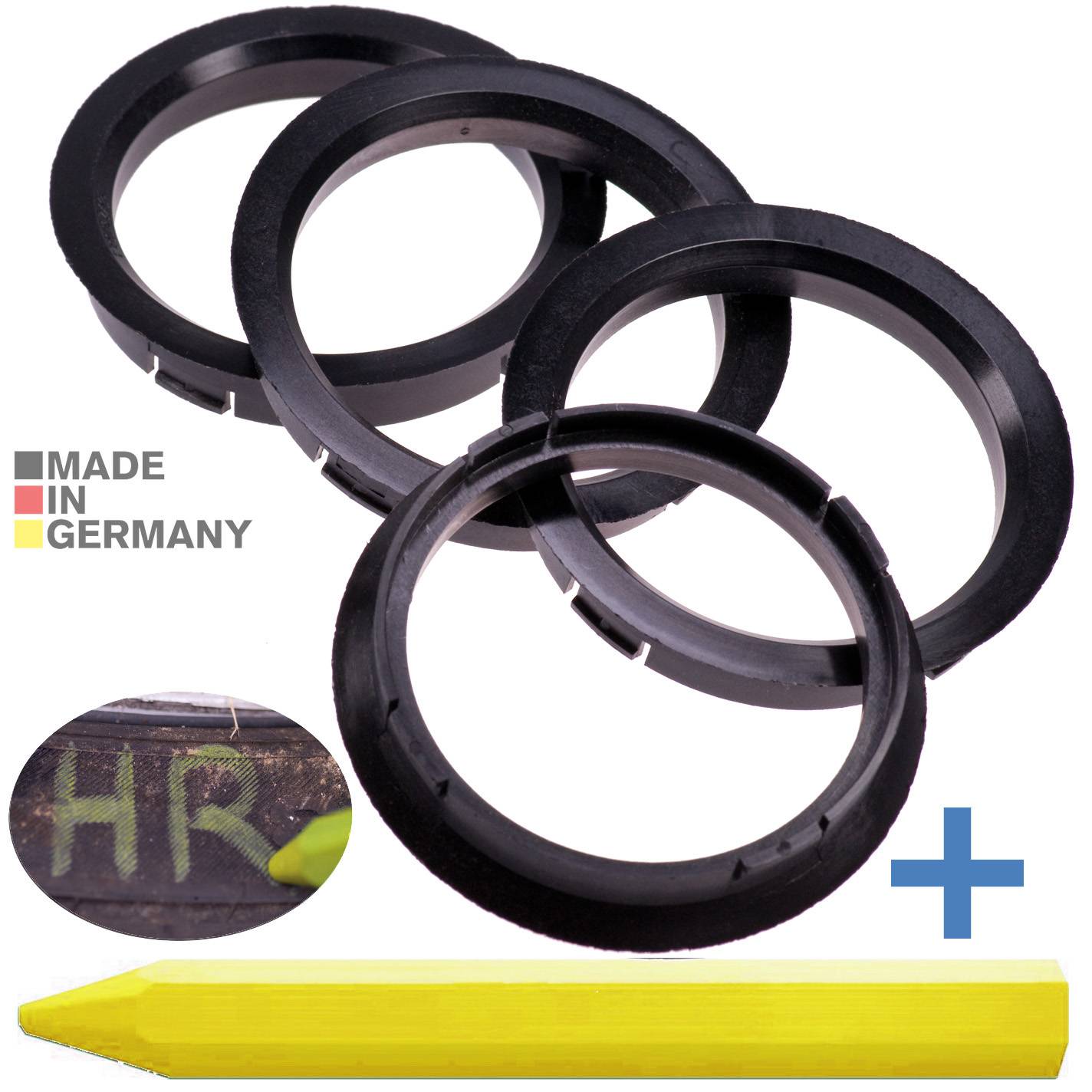 4x BRANDT Zentrierringe 72,5 x 63,4 mm Schwarz Radnabe Felgen Ringe + 1x Reifen Kreide Fett Stift