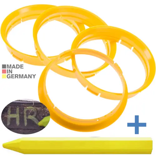 4x BRANDT Zentrierringe 72,5 x 71,6 mm Gelb Radnabe Felgen Ringe + 1x Reifen Kreide Fett Stift 4x BRANDT Zentrierringe 72,5 x 71,6 mm Gelb Radnabe Felgen Ringe + 1x Reifen Kreide Fett Stift
