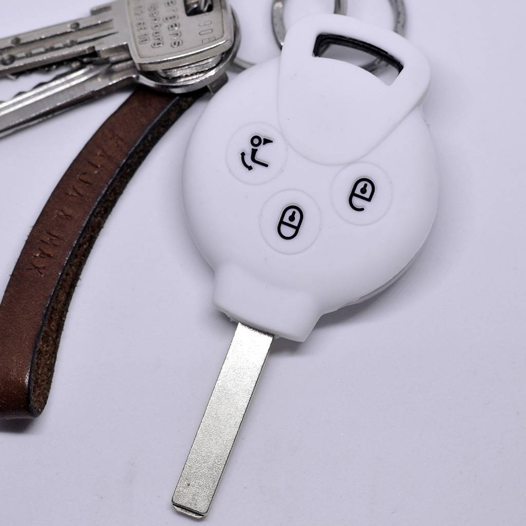 Auto Schlüssel Silikon Schutz Hülle Weiß kompatibel mit Smart 451 Fortwo Cabrio Coupe 3 Tasten Funk Fernbedienung