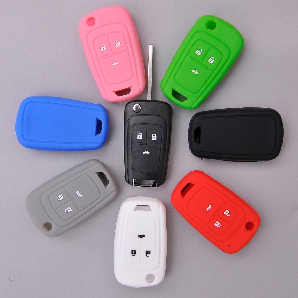 Auto Schlüssel Silikon Schutz Hülle Grau kompatibel mit Opel Insignia Zafira Meriva ab 2008 Chevrolet Cruze Trax Matiz Aveo Spark 3 Tasten Klappschl