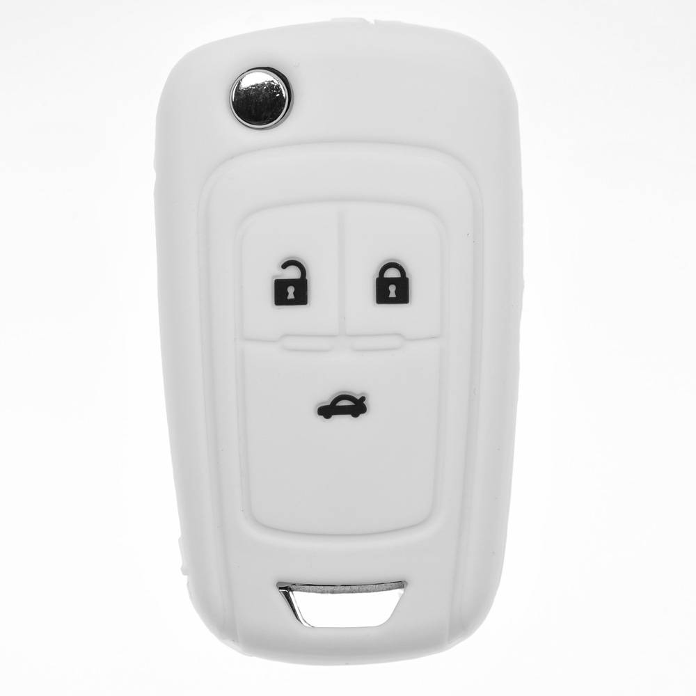 Auto Schlüssel Silikon Schutz Hülle Weiß kompatibel mit Opel Insignia Zafira Meriva ab 2008 Chevrolet Cruze Trax Matiz Aveo Spark 3 Tasten Klappsch