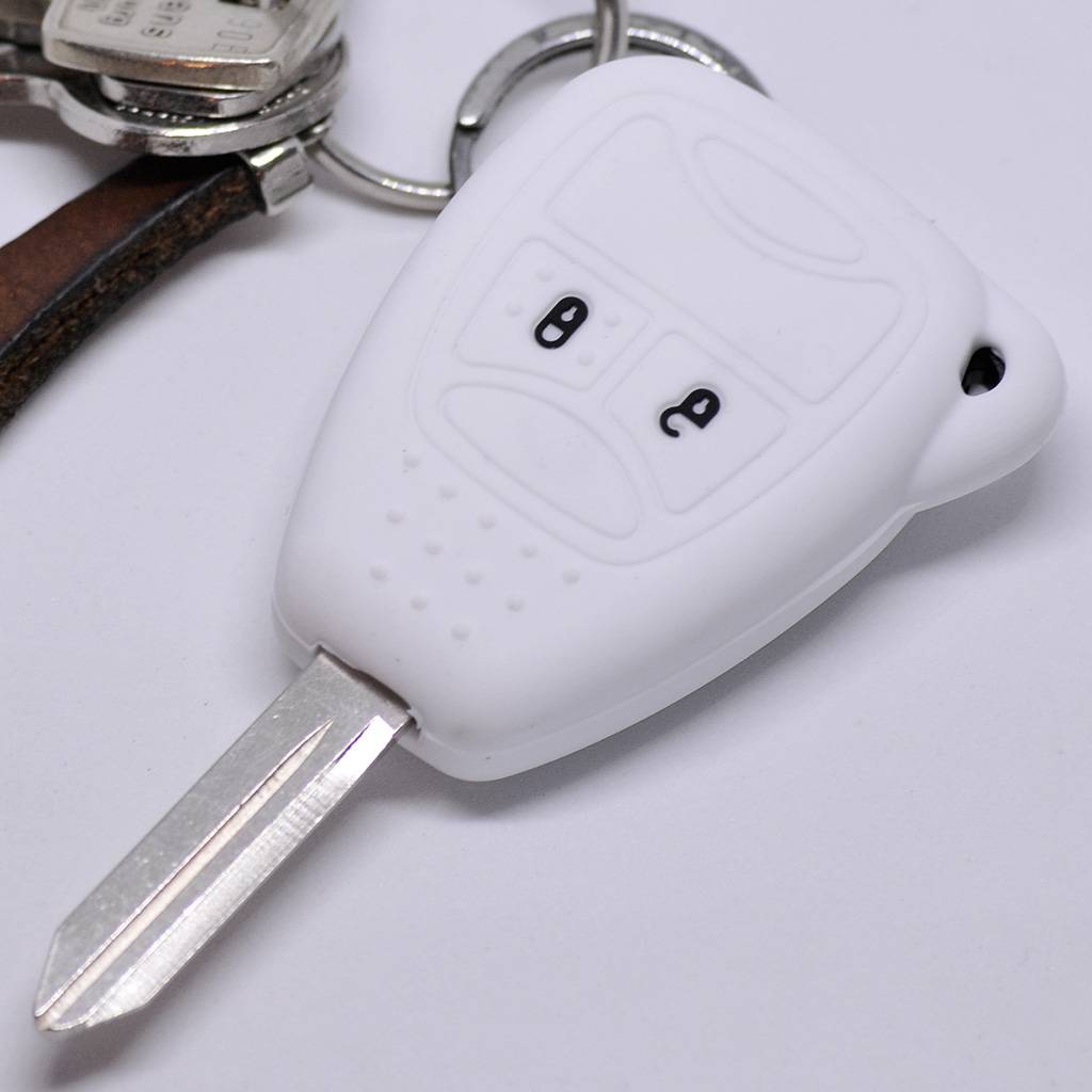 Auto Schlüssel Silikon Schutz Hülle Weiß kompatibel mit Chrysler 300C Voyager Sebring Dodge RAM Nitro Jeep Liberty Commander Grand Cherokee 2 Taste
