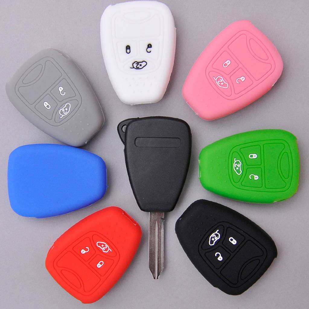 Auto Schlüssel Silikon Schutz Hülle Blau kompatibel mit Chrysler 300C Voyager Sebring Dodge RAM Nitro Jeep Liberty Commander Grand Cherokee 3 Tasten