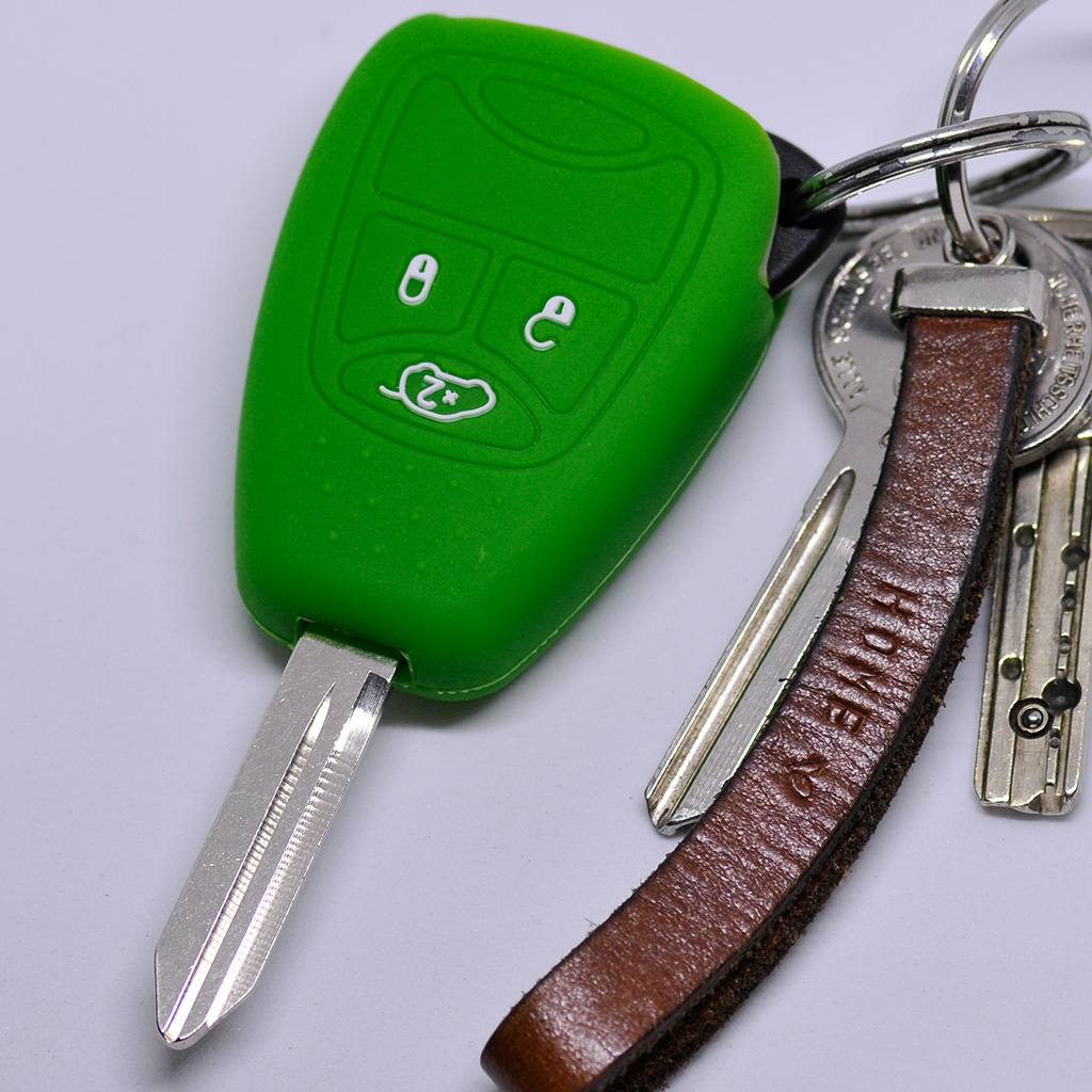Auto Schlüssel Silikon Schutz Hülle Grün kompatibel mit Chrysler 300C Voyager Sebring Dodge RAM Nitro Jeep Liberty Commander Grand Cherokee 3 Taste