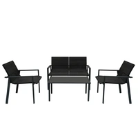 Rattan-Gartenmöbel-Set Schwarz 4-teiliges Doppelsofa, 2 Stühle, Tisch mit Glasplatte, 4-Sitzer, Polyrattan-Sessel, Regenabdeckung Rattan-Gartenmöbel-Set Schwarz 4-teiliges Doppelsofa, 2 Stühle, Tisch mit Glasplatte, 4-Sitzer, Polyrattan-Sessel, Regenabdeckung