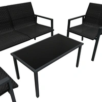 Rattan-Gartenmöbel-Set Schwarz 4-teiliges Doppelsofa, 2 Stühle, Tisch mit Glasplatte, 4-Sitzer, Polyrattan-Sessel, Regenabdeckung Rattan-Gartenmöbel-Set Schwarz 4-teiliges Doppelsofa, 2 Stühle, Tisch mit Glasplatte, 4-Sitzer, Polyrattan-Sessel, Regenabdeckung