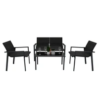 Rattan-Gartenmöbel-Set Schwarz 4-teiliges Doppelsofa, 2 Stühle, Tisch mit Glasplatte, 4-Sitzer, Polyrattan-Sessel, Regenabdeckung Rattan-Gartenmöbel-Set Schwarz 4-teiliges Doppelsofa, 2 Stühle, Tisch mit Glasplatte, 4-Sitzer, Polyrattan-Sessel, Regenabdeckung