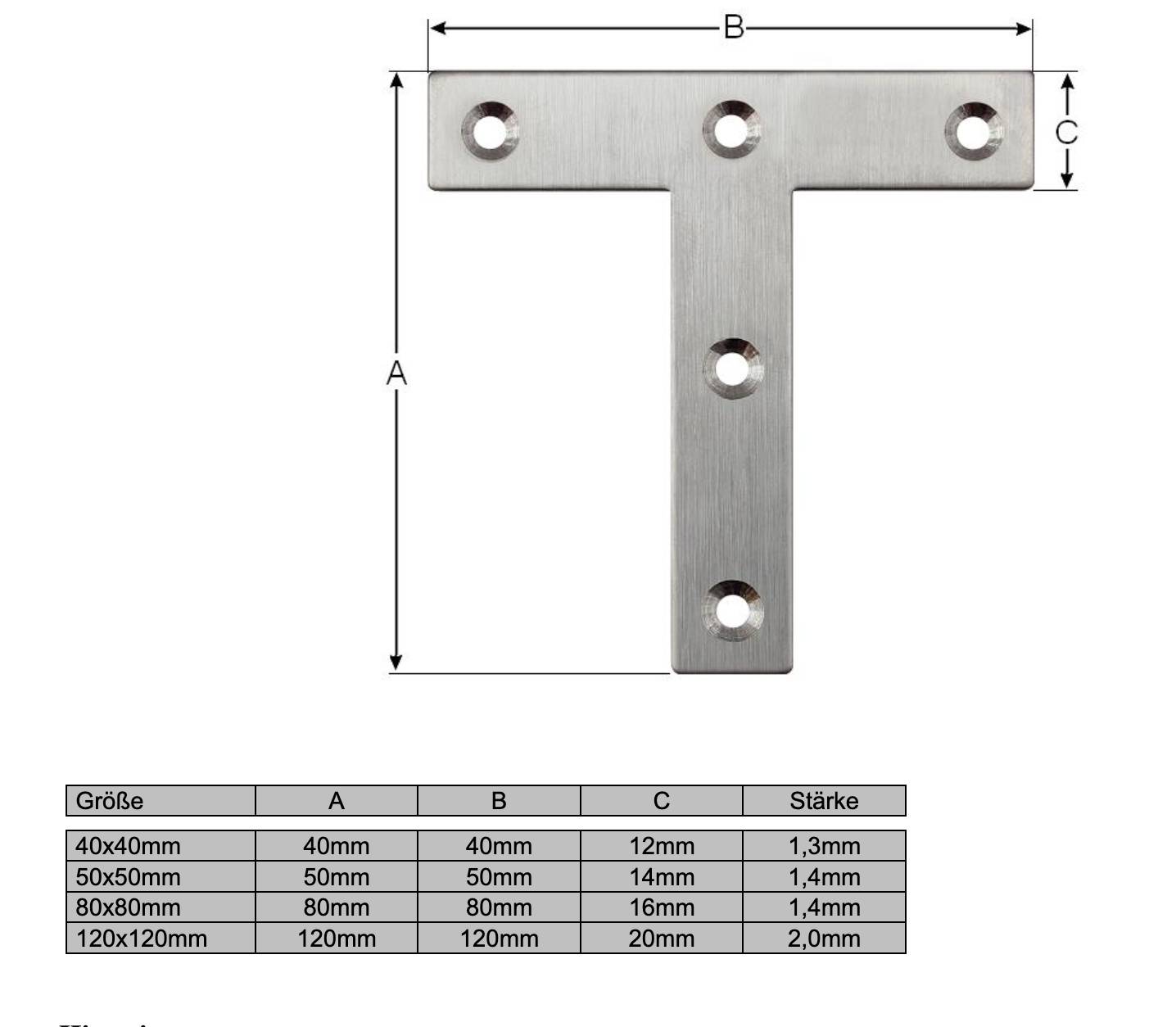 Edelstahl T-Blech Lochplatten Holzverbinder Lochblech Flachverbinder 5-18 50x50mm 10 Stück