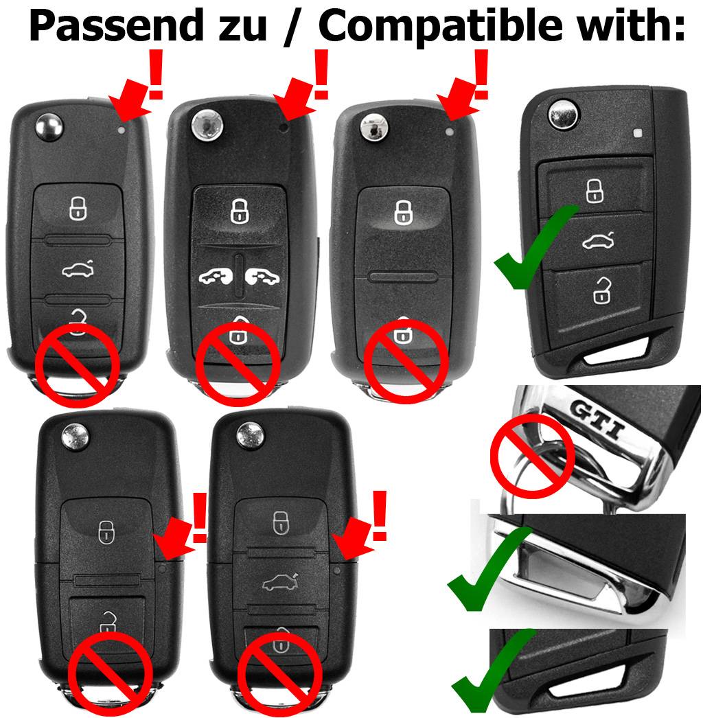 Auto Schlüssel Kunststoff Hülle ABS Plastik Schutz Cover Schwarz kompatibel mit VW Golf 7 Polo Seat Leon Skoda Superb Octavia Klappschlüssel