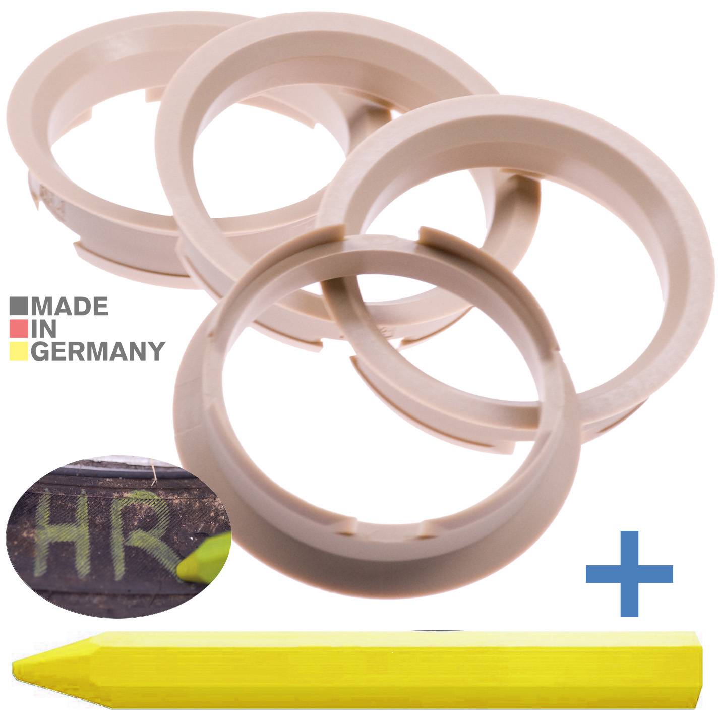 4x BRANDT Zentrierringe 63,4 x 56,6 mm Beige Radnabe Felgen Ringe + 1x Reifen Kreide Fett Stift