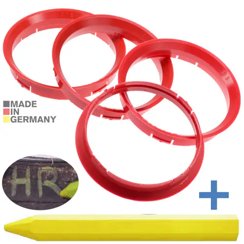 4x BRANDT Zentrierringe 76,0 x 72,6 mm Rot Radnabe Felgen Ringe + 1x Reifen Kreide Fett Stift 4x BRANDT Zentrierringe 76,0 x 72,6 mm Rot Radnabe Felgen Ringe + 1x Reifen Kreide Fett Stift