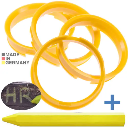 4x BRANDT Zentrierringe 72,6 x 65,1 mm Gelb Radnabe Felgen Ringe + 1x Reifen Kreide Fett Stift 4x BRANDT Zentrierringe 72,6 x 65,1 mm Gelb Radnabe Felgen Ringe + 1x Reifen Kreide Fett Stift