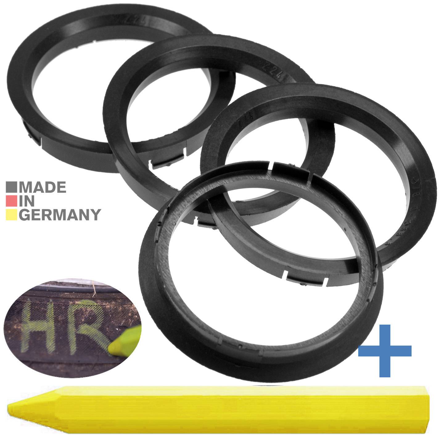 4x BRANDT Zentrierringe 76,0 x 66,6 mm Schwarz Radnabe Felgen Ringe + 1x Reifen Kreide Fett Stift