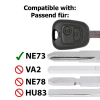 Autoschlüssel Funk Fernbedienung Austausch Gehäuse mit 2 Tasten + NE73 Rohling + Batterie kompatibel mit Peugeot 206 CC SW Autoschlüssel Funk Fernbedienung Austausch Gehäuse mit 2 Tasten + NE73 Rohling + Batterie kompatibel mit Peugeot 206 CC SW