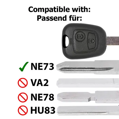 Autoschlüssel Funk Fernbedienung Austausch Gehäuse mit 2 Tasten + NE73 Rohling + Batterie kompatibel mit Peugeot 206 CC SW Autoschlüssel Funk Fernbedienung Austausch Gehäuse mit 2 Tasten + NE73 Rohling + Batterie kompatibel mit Peugeot 206 CC SW