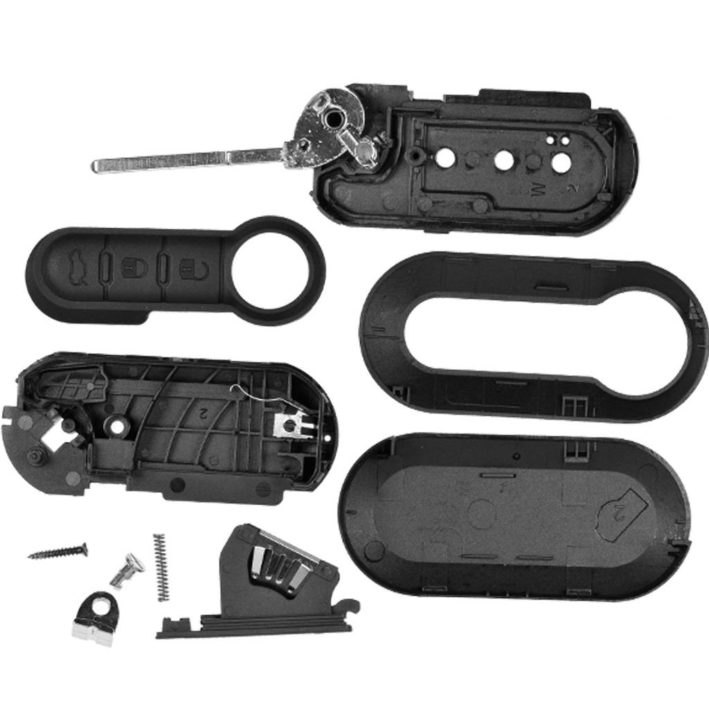 Auto Schlüsselgehäuse + Batterie kompatibel mit Fiat 500 Punto Evo Bravo Ducato III Doblo Qubo Peugeot Boxer Citroen Jumper Iveco Daily Opel Combo