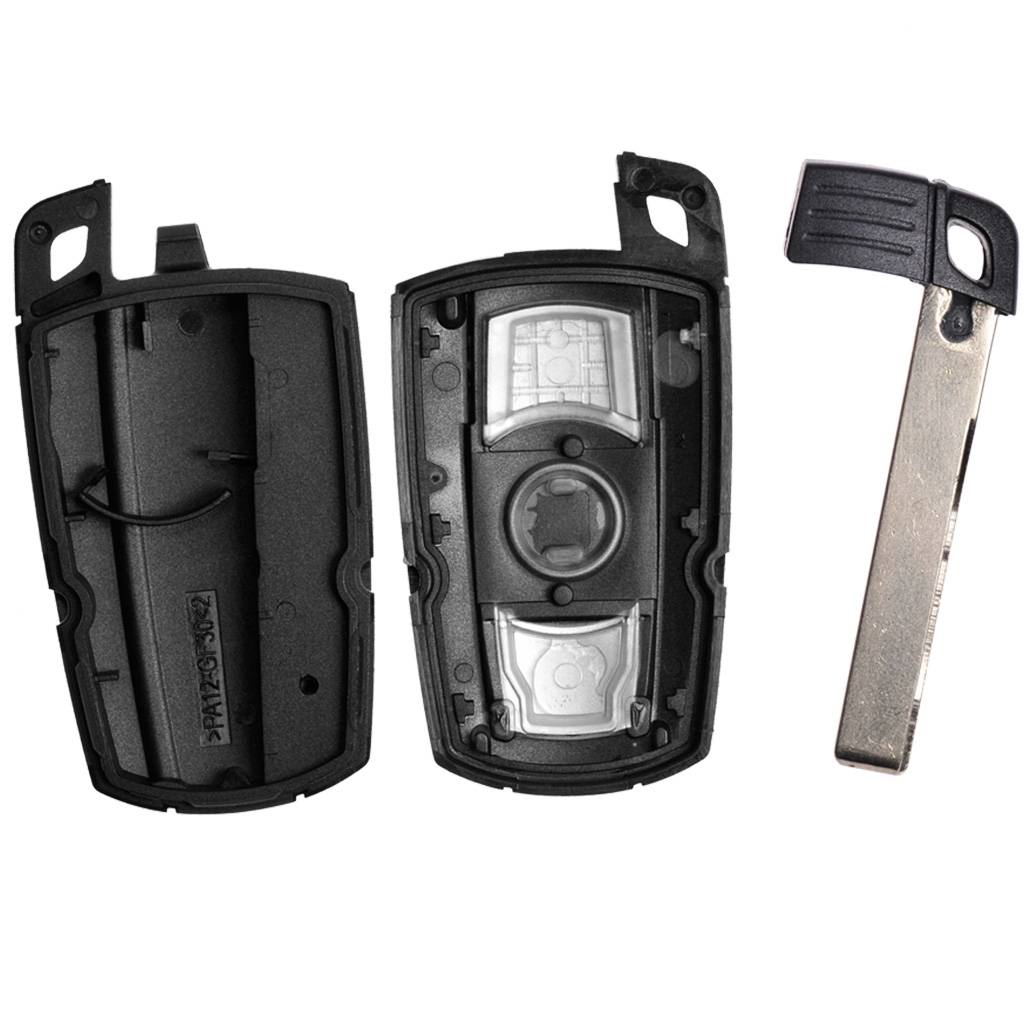 Autoschlüssel Funk Fernbedienung Austausch Gehäuse mit 3 Tasten + Notschlüssel Rohling + Akku kompatibel mit BMW E60 E90 E53 E87 E88 E81 E63 E61 E9