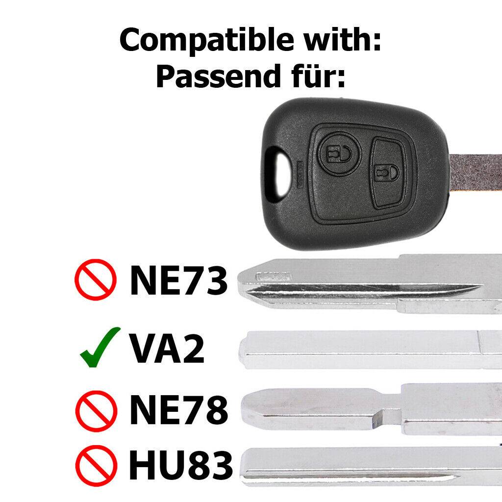 Autoschlüssel Funk Fernbedienung Austausch Gehäuse mit 2 Tasten + VA2 Rohling + Batterie kompatibel mit Citroen C1 I C2 C3 I Peugeot 107 Toyota Aygo
