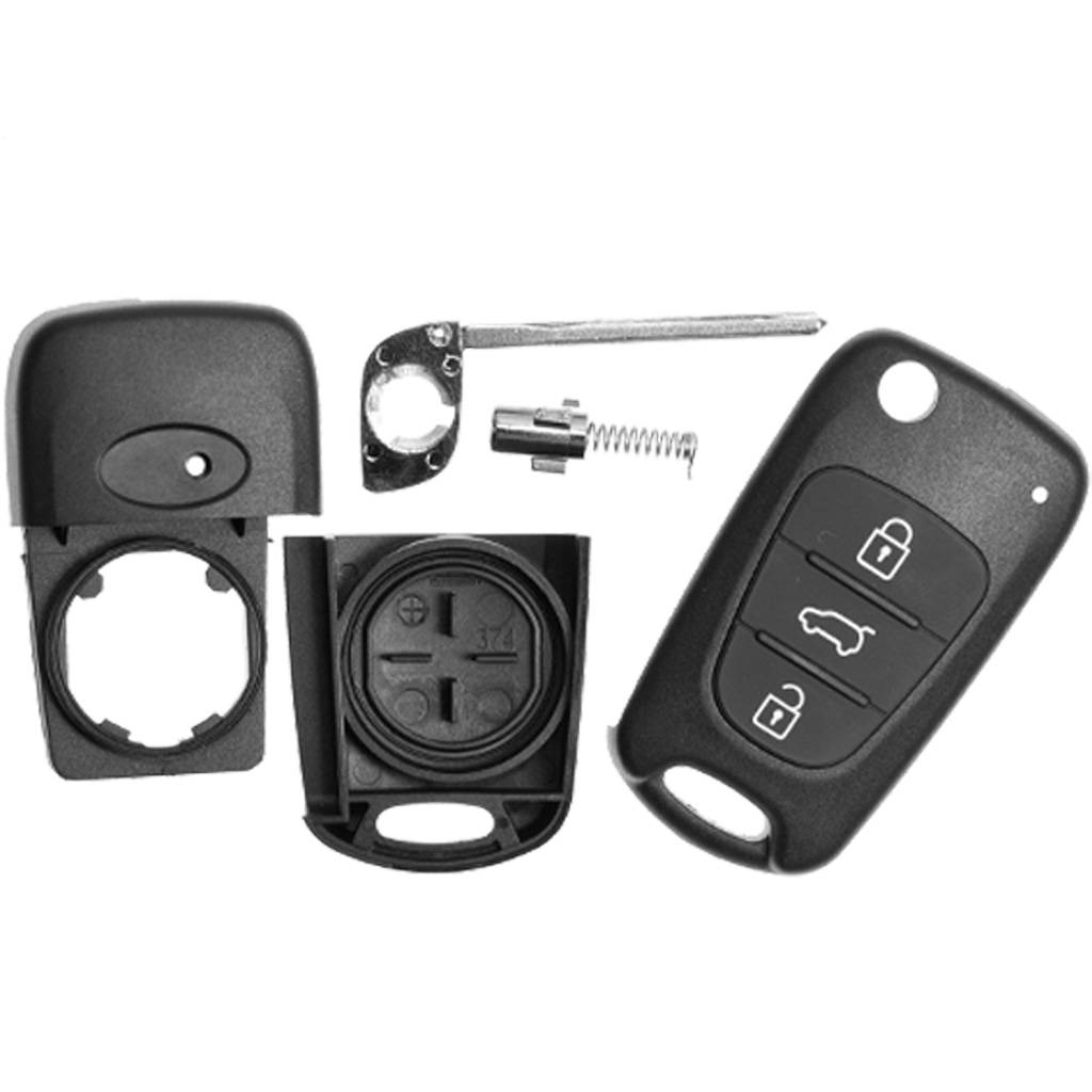 Autoschlüssel Funk Fernbedienung Austausch Gehäuse mit 3 Tasten + Rohling + Batterie kompatibel mit Hyundai i20 PB i30 FD Elantra ix20 JC ix35 Velos