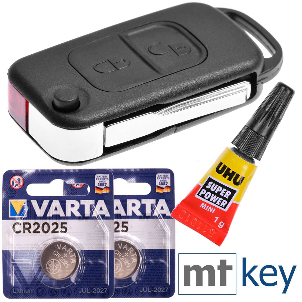 Repair Reparatur Satz Auto Schlüssel Austausch Gehäuse mit 2 Tasten + HU44 Rohling + Batterie kompatibel mit Mercedes Benz W168 R170 W414 W903 Chrys