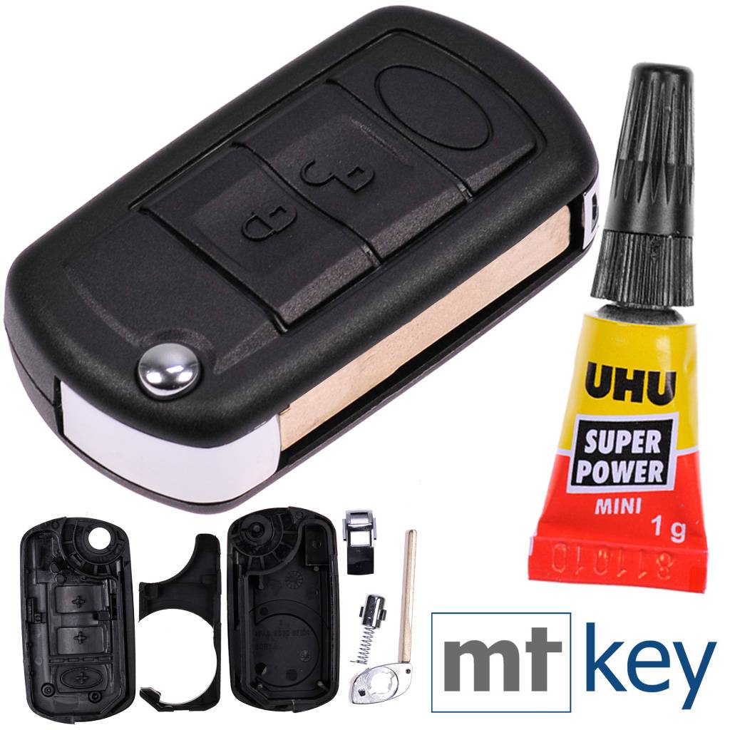 Repair Reparatur Satz Auto Schlüssel Austausch Gehäuse mit 3 Tasten + HU92 Rohling + UHU Kleber kompatibel mit Land Rover Range Rover Sport LS Disco