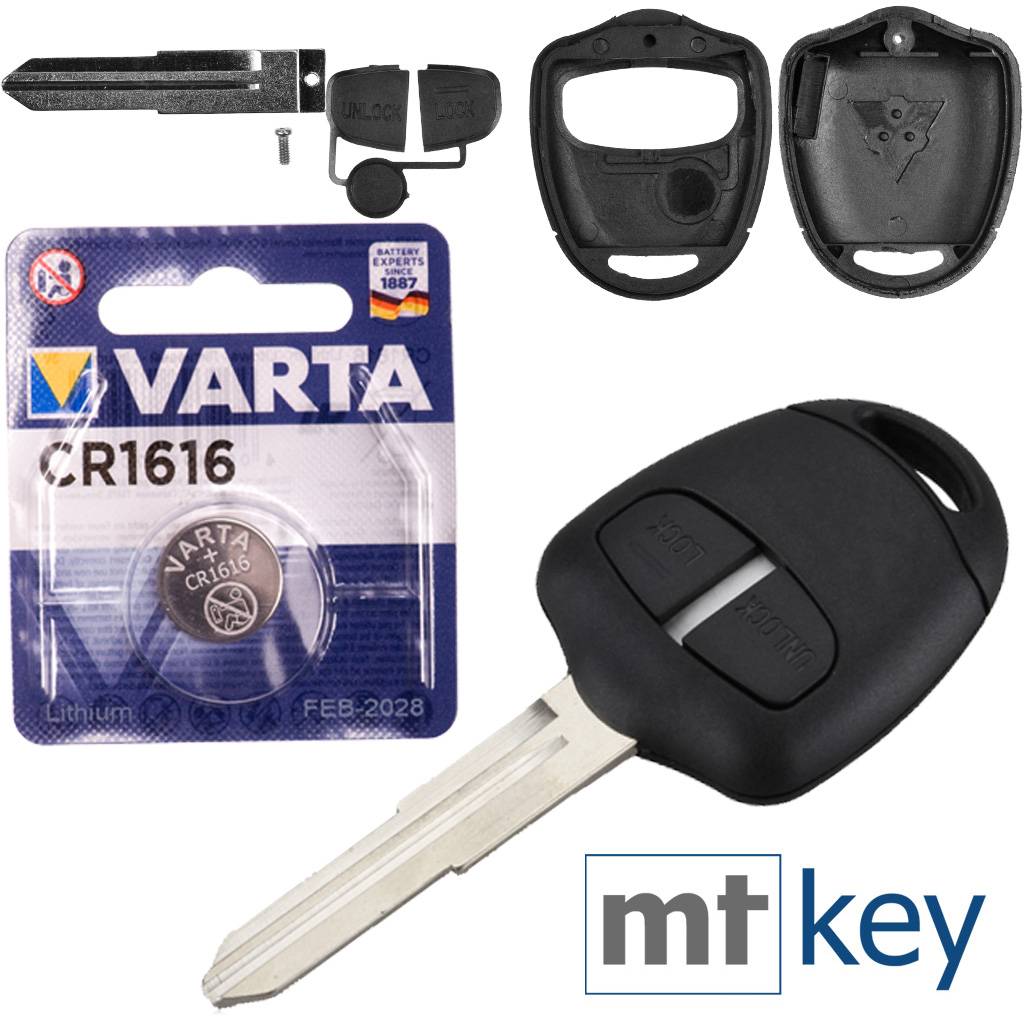 Autoschlüssel Funk Fernbedienung Austausch Gehäuse mit 2 Tasten + MIT11R Rohling + Batterie kompatibel mit Mitsubishi Grandis ASX Space Star Outland