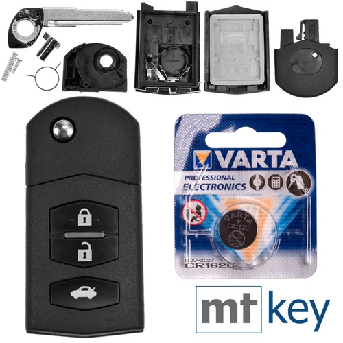 Autoschlüssel Funk Fernbedienung Austausch Gehäuse mit 3 Tasten + Rohling + Batterie kompatibel mit Mazda 2 DE 6 GH CX-7 ER MX-5 NC 3 BL 5 CR A Autoschlüssel Funk Fernbedienung Austausch Gehäuse mit 3 Tasten + Rohling + Batterie kompatibel mit Mazda 2 DE 6 GH CX-7 ER MX-5 NC 3 BL 5 CR A