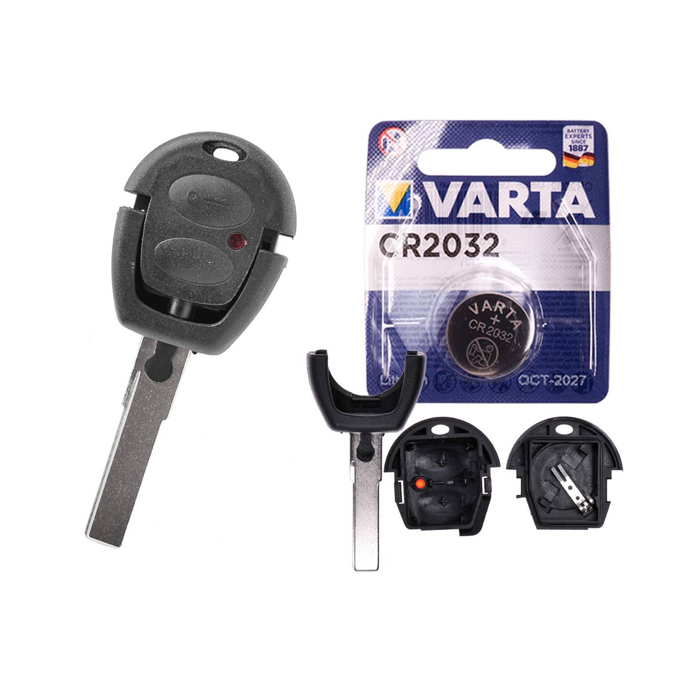 Autoschlüssel Funk Fernbedienung Austausch Gehäuse mit 2 Tasten + HAA / HU66 Rohling + Batterie kompatibel mit VW Lupo Fox Sharan T4 Seat Arosa Ibiz