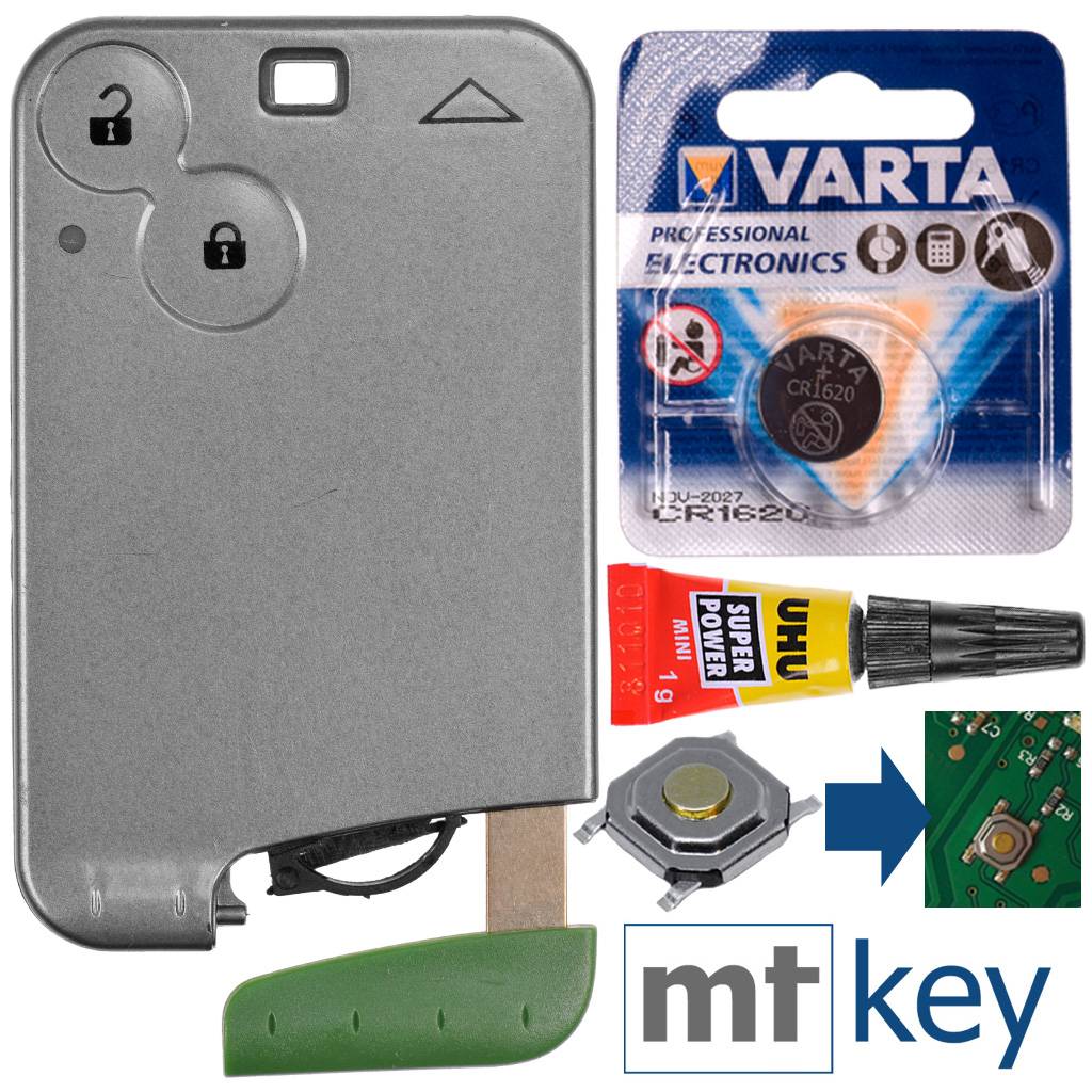 Repair Reparatur Satz Autoschlüssel Karte Smartkey Fernbedienung Austausch Gehäuse mit 2 Tasten + Notschlüssel Rohling + Drucktaste + Batterie komp