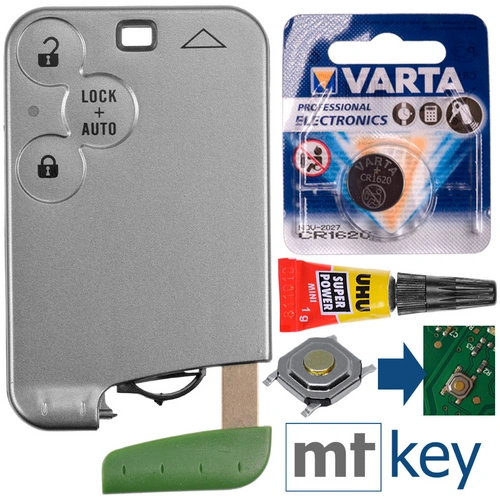 Reparatur Satz Autoschlüssel Karte Smartkey Austausch Gehäuse mit 3 Tasten + Notschlüssel Rohling + Drucktaste + Batterie kompatibel mit Renault La Reparatur Satz Autoschlüssel Karte Smartkey Austausch Gehäuse mit 3 Tasten + Notschlüssel Rohling + Drucktaste + Batterie kompatibel mit Renault La