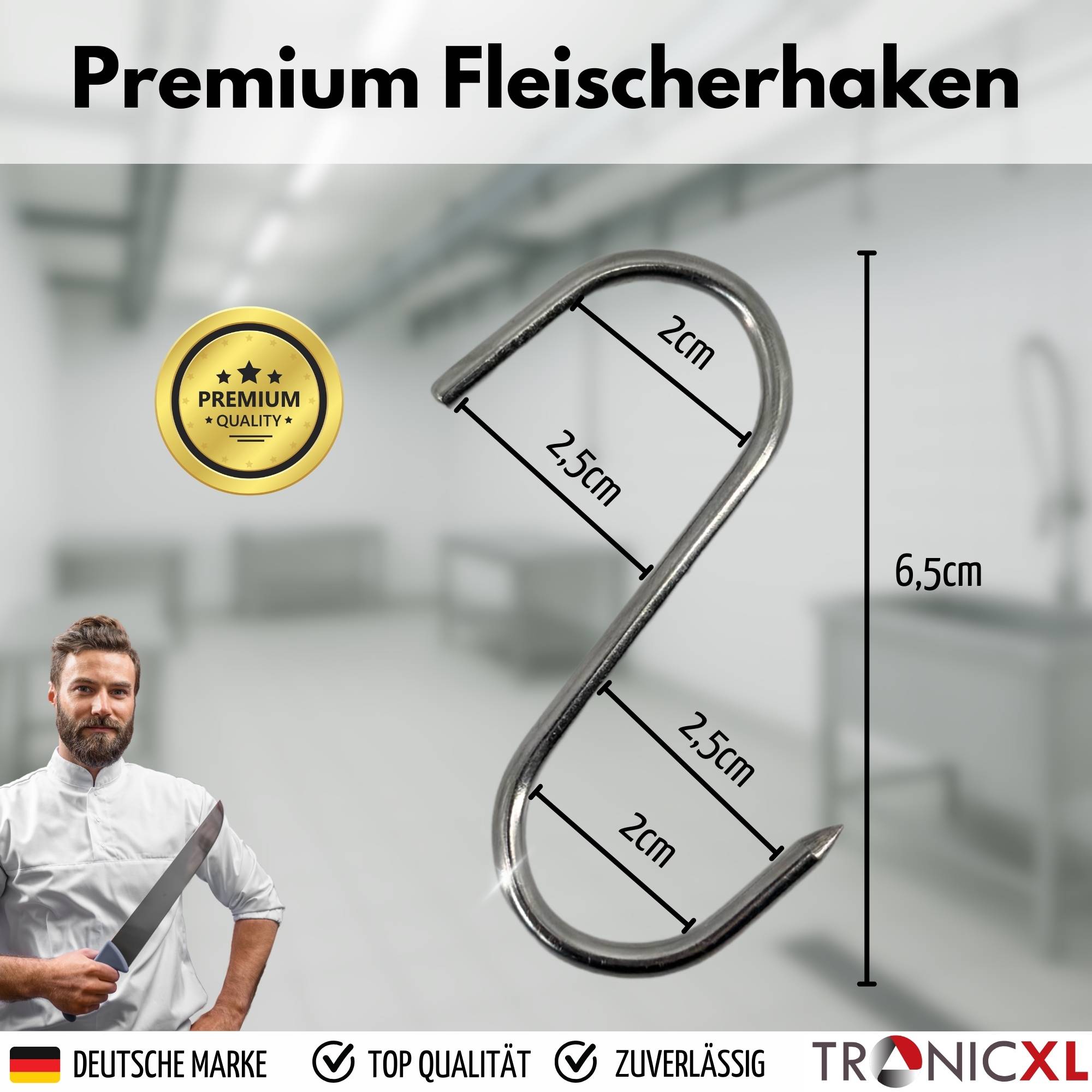 5 Stück Profi Fleischhaken Fleischerhaken S Haken 60mm für Metzger Fleischer