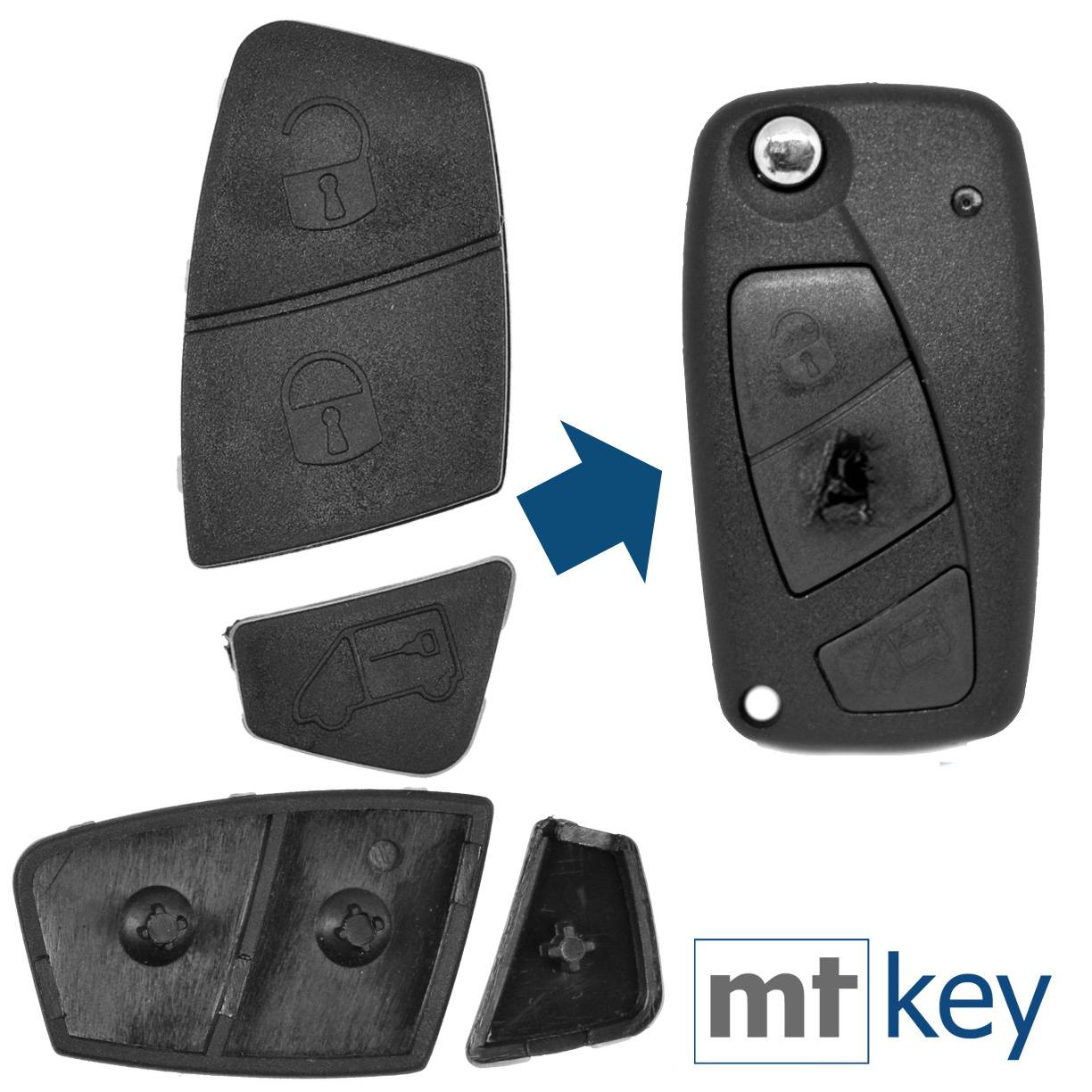 Auto Schlüssel Tasten Set 2X Tastenfeld kompatibel mit 3 Tasten FIAT Klapp Schlüssel Schwarz