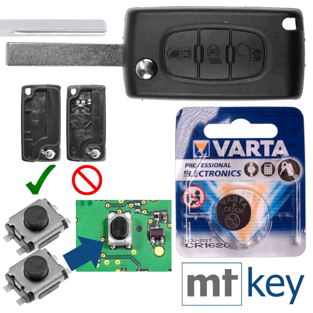Repair Reparatur Satz Autoschlüssel Funk Fernbedienung Austausch Gehäuse mit 3 Tasten + HU83 Rohling + Batterie kompatibel mit Citroen C4 I Grand Pi