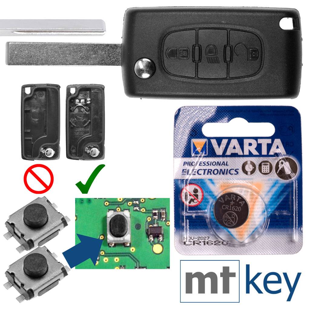 Repair Reparatur Satz Autoschlüssel Funk Fernbedienung Austausch Gehäuse mit 3 Tasten + HU83 Rohling + Batterie kompatibel mit Citroen C4 I Grand Pi