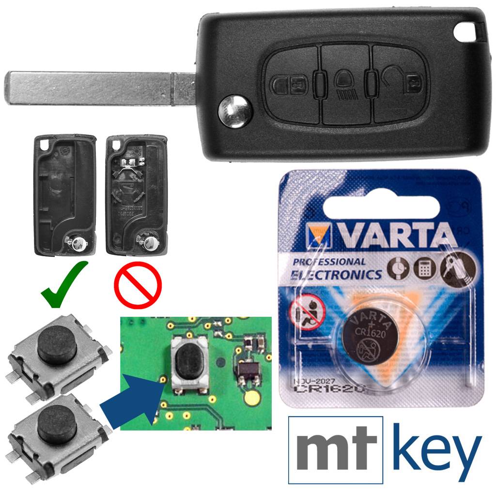 Repair Reparatur Satz Autoschlüssel Funk Fernbedienung Austausch Gehäuse mit 3 Tasten + VA2 Rohling + Batterie kompatibel mit Citroen C6 I Peugeot