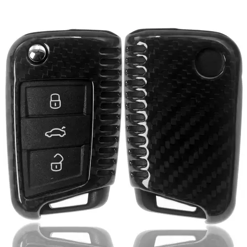 Auto Schlüssel Echt Carbon Schutz Hülle Hardcover Schwarz kompatibel mit VW Polo 6R 6C AW Golf AU Jetta VI Klappschlüssel Auto Schlüssel Echt Carbon Schutz Hülle Hardcover Schwarz kompatibel mit VW Polo 6R 6C AW Golf AU Jetta VI Klappschlüssel