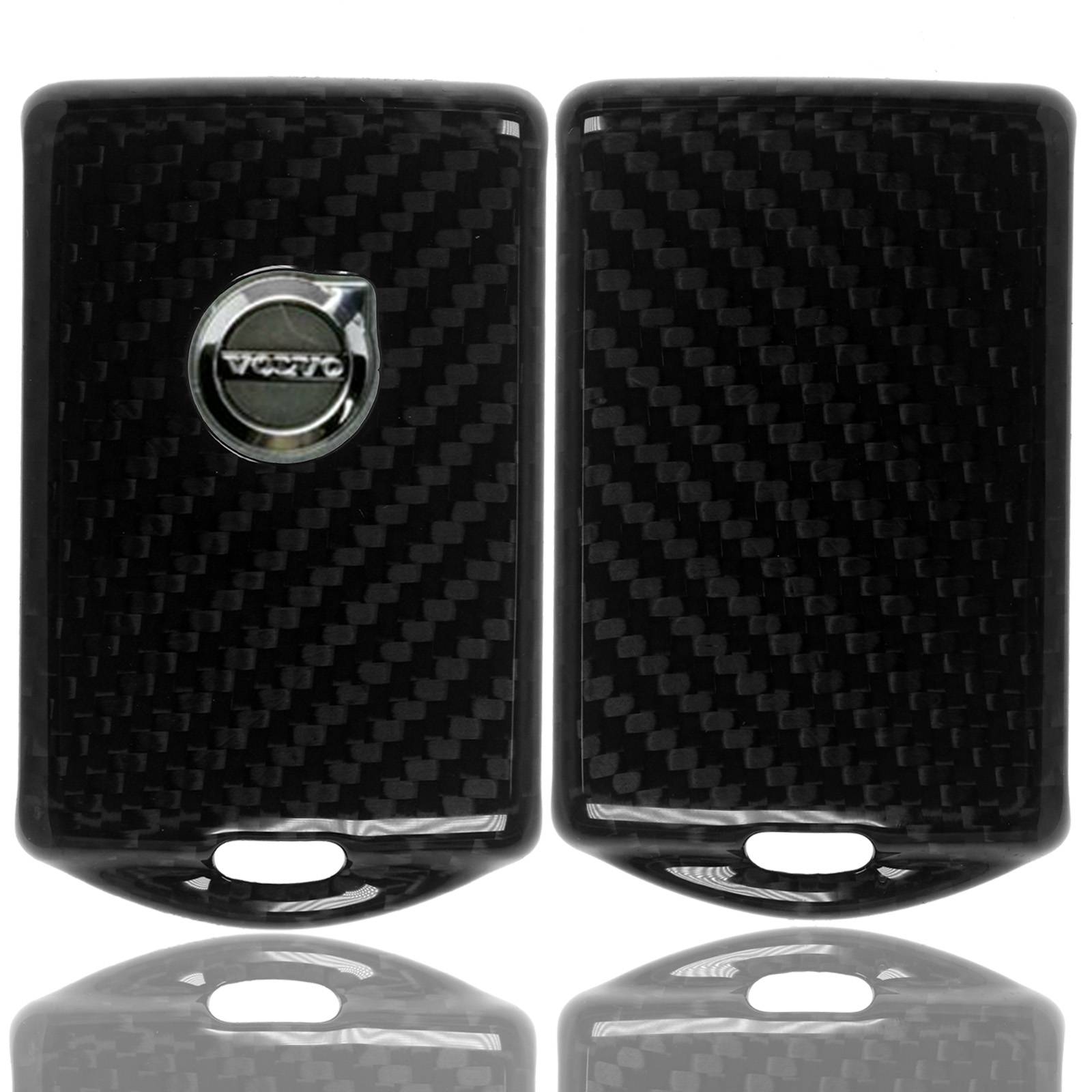 Auto Schlüssel Echt Carbon Schutz Hülle Hardcover Schwarz kompatibel mit Volvo S60 V60 S90 XC40 XC60 XC90 KEYLESS SMARTKEY