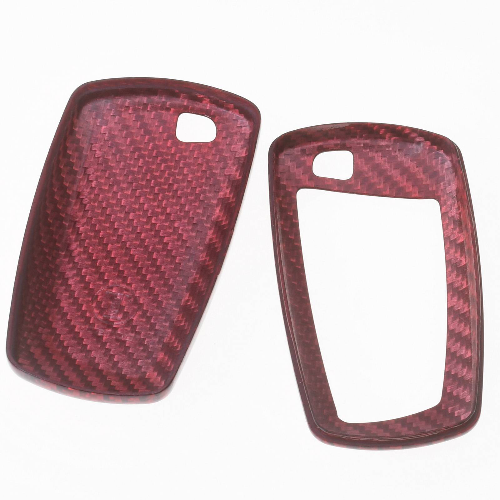 Auto Schlüssel Echt Carbon Schutz Hülle Hardcover Rot kompatibel mit BMW F20 F21 F22 F23 F30 F31 F34 F32 F26 KEYLESS SMARTKEY