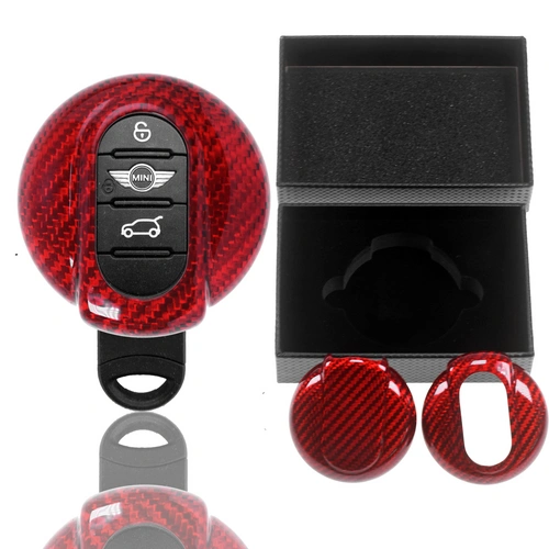 Auto Schlüssel Glasfaserverstärkte Schutz Hülle Hardcover Rot Carbon-Optik kompatibel mit Mini F54 F55 F56 F57 F60 Smartkey Auto Schlüssel Glasfaserverstärkte Schutz Hülle Hardcover Rot Carbon-Optik kompatibel mit Mini F54 F55 F56 F57 F60 Smartkey